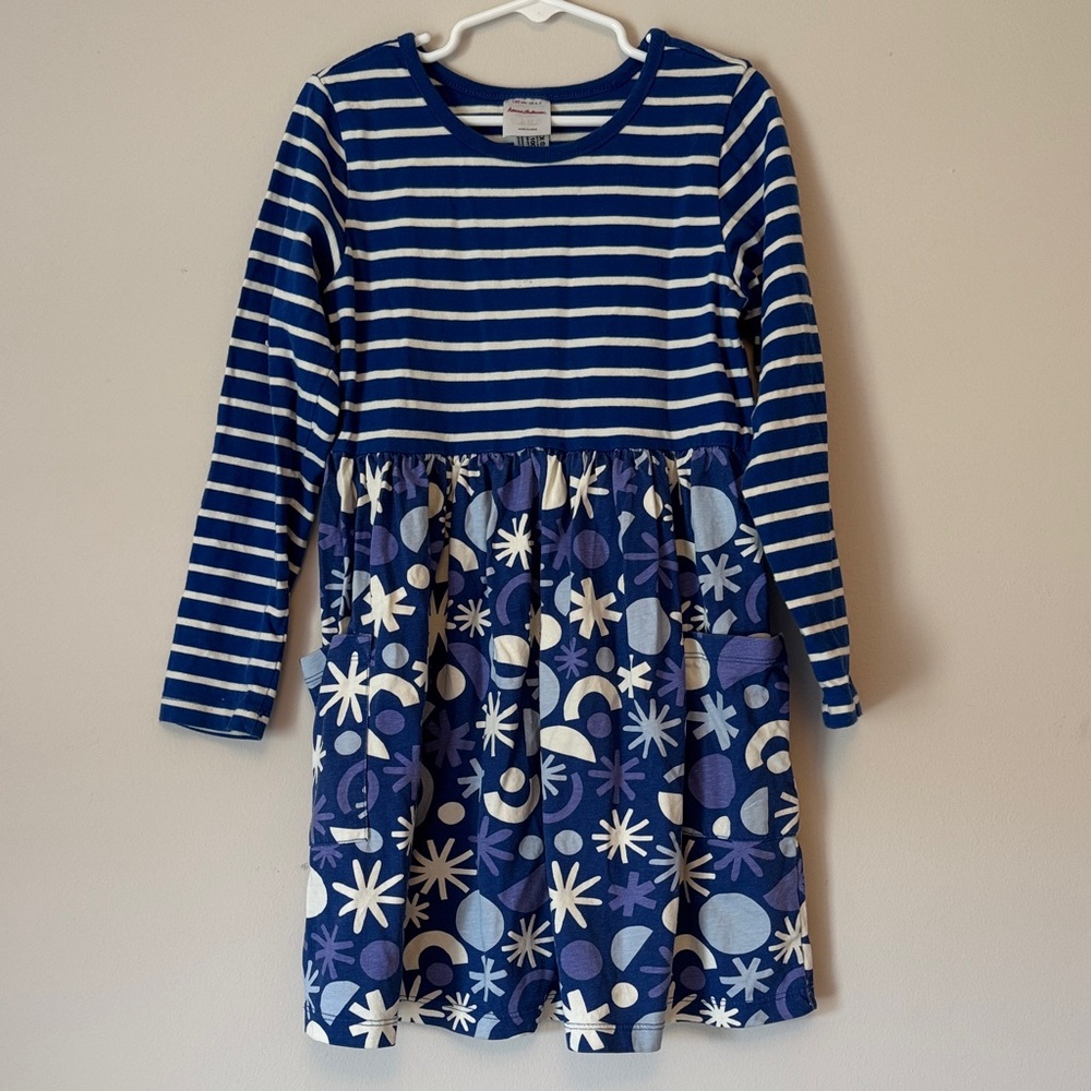 Hanna Andersson Navy and White Striped Top with Starry Navy Skirt Dress